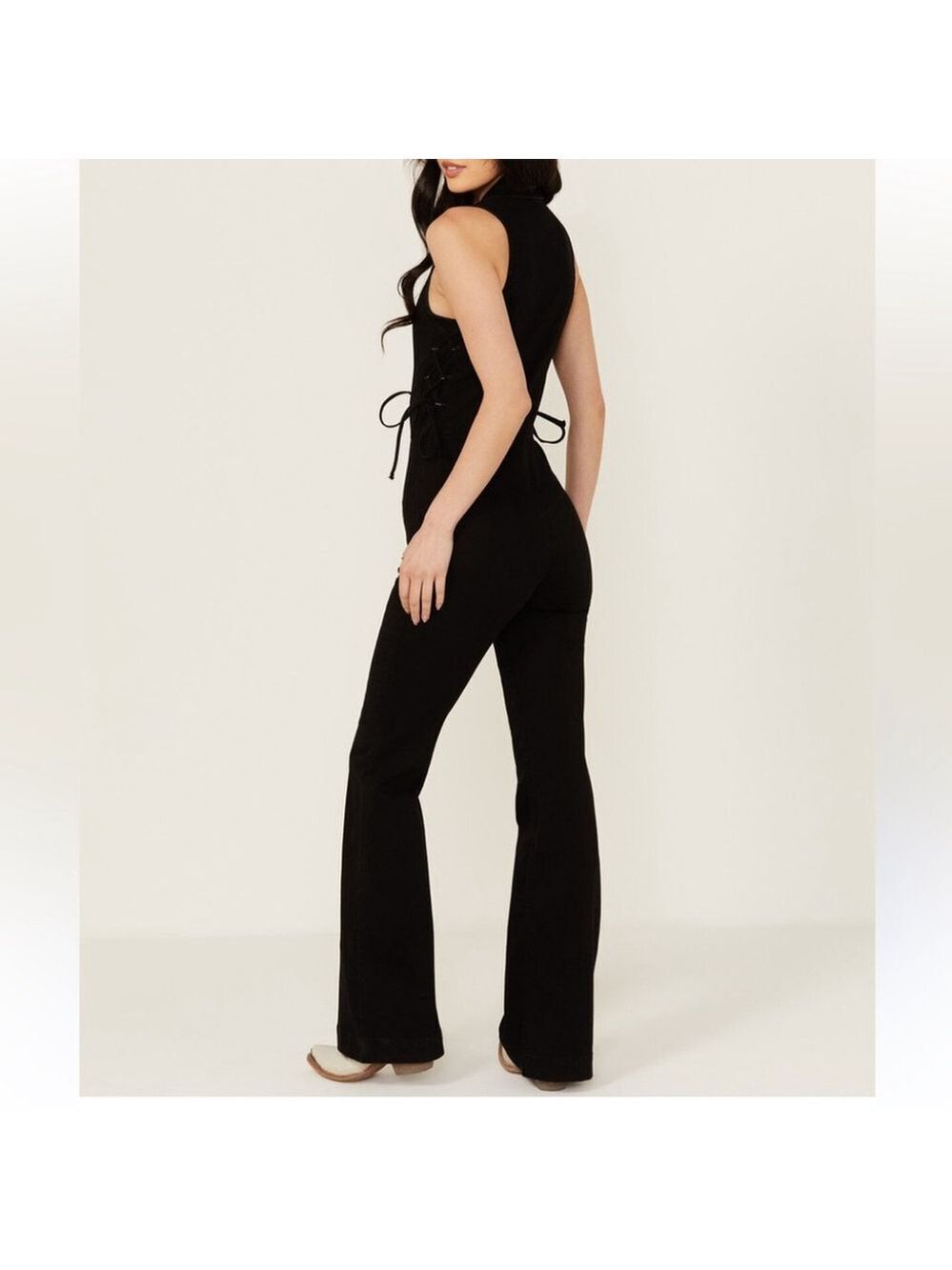 IDYLLWIND Lawson jumpsuit stretch front zipper wide leg black size large